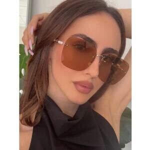 NEW Gucci GG1923SA Gold Brown Square Pearl Sunglasses